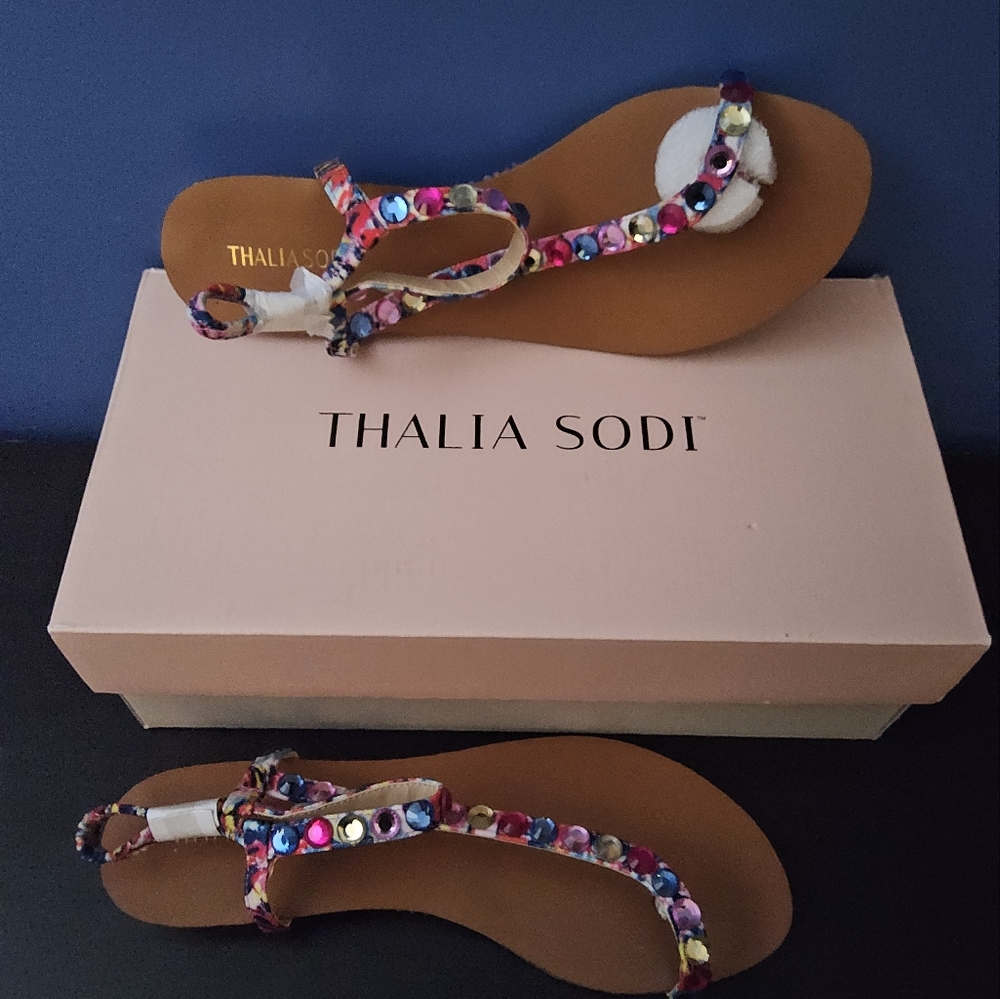 Thalia Sodi Embellished Izabel Round Toe Wedge Slip On Sandal - Picture 5 of 7